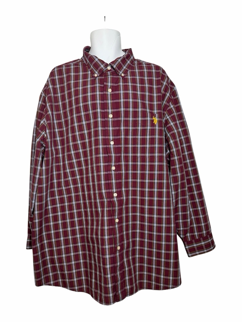 U.S. Polo Assn 3XL Burgundy Plaid Button Down Shirt Big & Tall